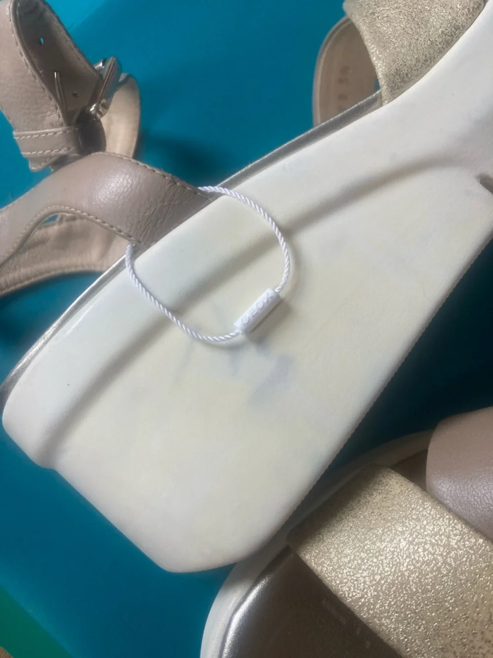 Geox Metallic Beige and Gold Wedge Sandals - Picture 5 of 6